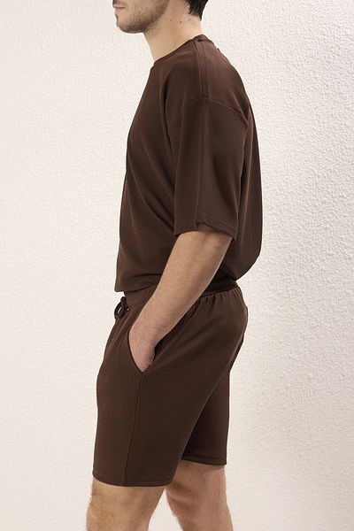 Trendyol Collection Medium Length Brown Textured Ottoman Shorts - Lace-Up, No Crease Tmnss23Sr00039