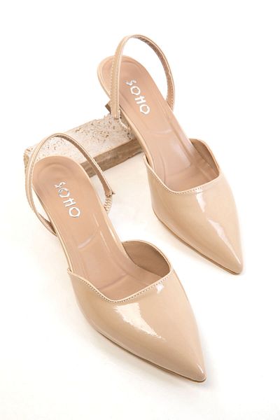 SOHO Beige Patent Leather Women's Classic Heeled Shoes 20650