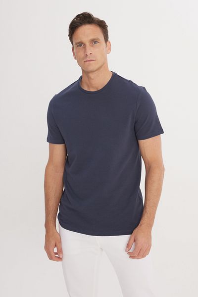 AC&Co / Altınyıldız Classics Pánské námořnicky modré flexibilní slim fit modalové tričko – kulatý výstřih, měkký knoflík