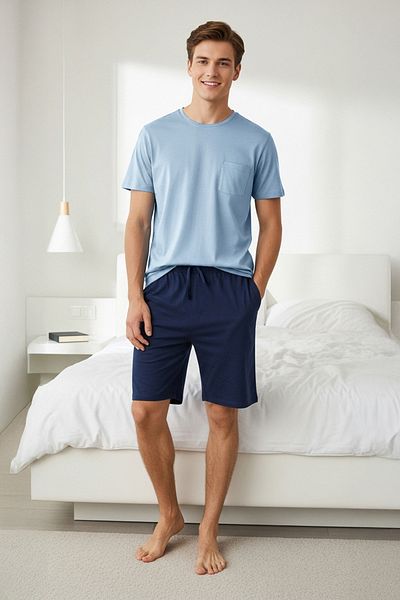 Trendyol Collection Indigo Navy Blue Regular Fit 100% bavlna Pyžamový set TMNSS25PT00033