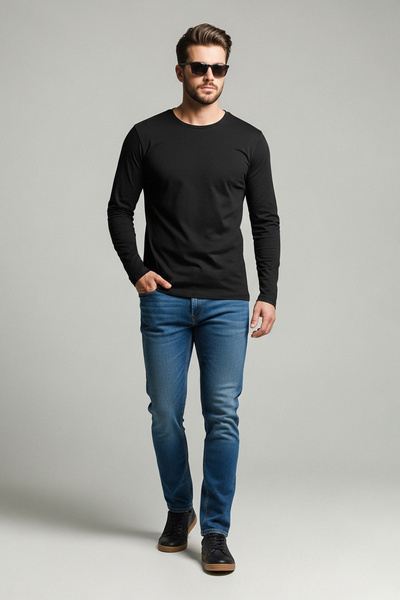 Trendyol Collection Černé tričko s dlouhým rukávem ze 100% bavlny - TMNAW21TS0208