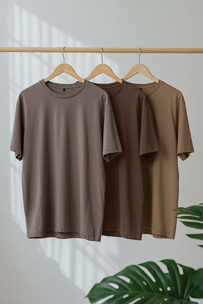 Trendyol Collection Túlméretes barna-bézs-szürke 3 db-os pólócsomag - 100% textil TMNSS24TS00026