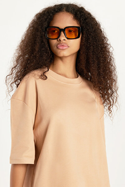 Tudors Unisex Oversize Wide Cut 100% Cotton Soft Textured Basic Crew Neck Mink T-Shirt