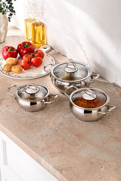 Emsan Cemre 6 Piece Midi Stainless Steel Cookware Set with Induction Base