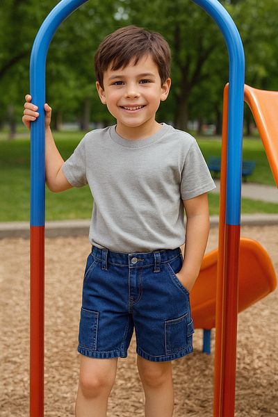TRENDYOLKIDS Pantaloni scurți și bermude din denim elastic de bază pentru băiat albastru închis 100% bumbac TKDSS25SR00028