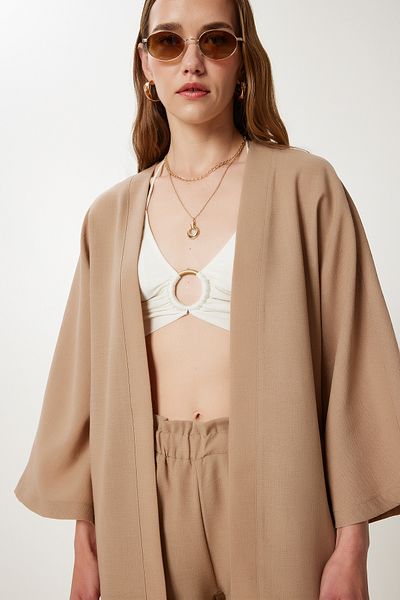Happiness İstanbul Nerz-Leinen-Kimono-Shorts-Set für Damen WF00105