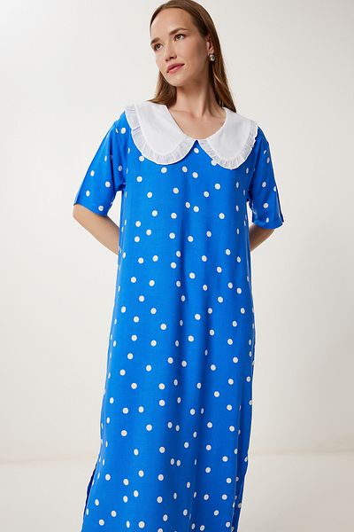 Happiness İstanbul Rochie de vară cu buline albastru închis pentru femei FK00036