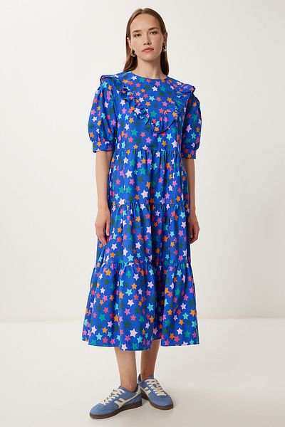 Happiness İstanbul Rochie de vară midi din poplin cu model albastru închis FK00032