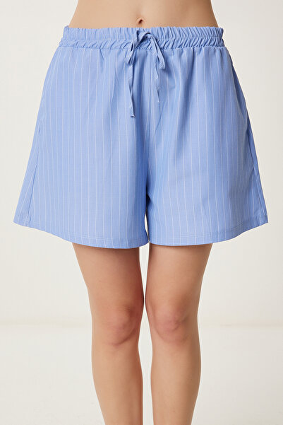 Happiness İstanbul Kadın Mavi Çizgili Rahat Şort PB00036