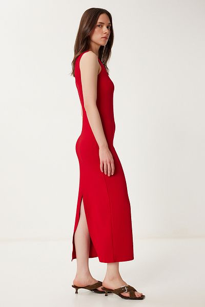 Happiness İstanbul Women Red Body Hugging Midi Woven Dress Wf00104