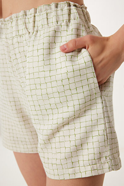 Happiness İstanbul Women's Stone Pattern Linen Kimono Shorts Set Wf00153