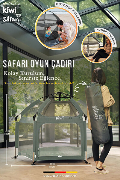 Kiwi Safari Çocuk-Bebek Oyun Parkı-Çadırı +50 UV Korumalı, Kolay Kurulum, Alüminyum Sağlam Gövde