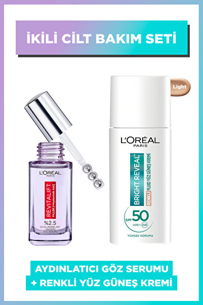L'Oreal Paris Bright Reveal Renkli Fluid Yüz Güneş Kremi & Revitalift Filler Aydınlatıcı Göz Serumu