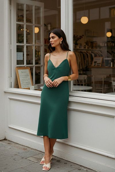Trendyol Collection Εύκαμπτο ύφασμα Emerald Green Midi Sling Φόρεμα - TWOSS25EL00322