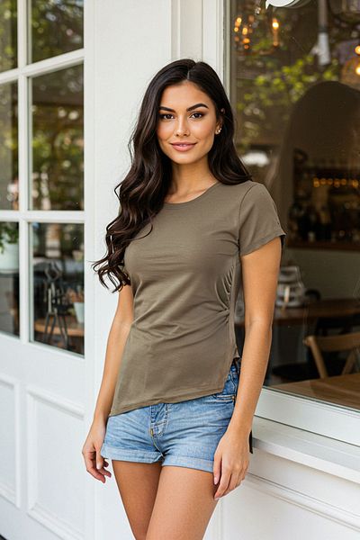 Trendyol Collection Asymmetrical Cutout Khaki Knitted Blouse - Drawstring and Slit Detail, Body-Fitting Twoss25Bz00380