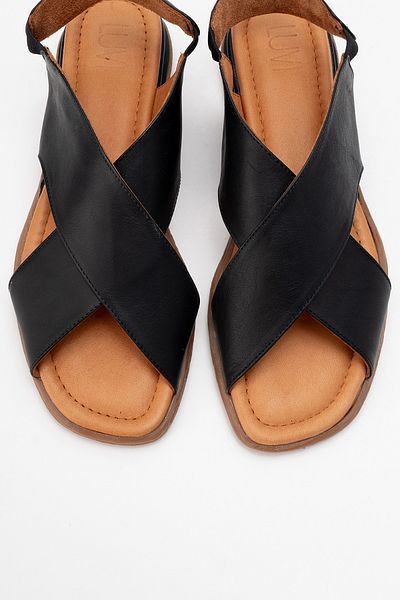 LuviShoes 706 Sandale de damă din piele naturală din piele neagră