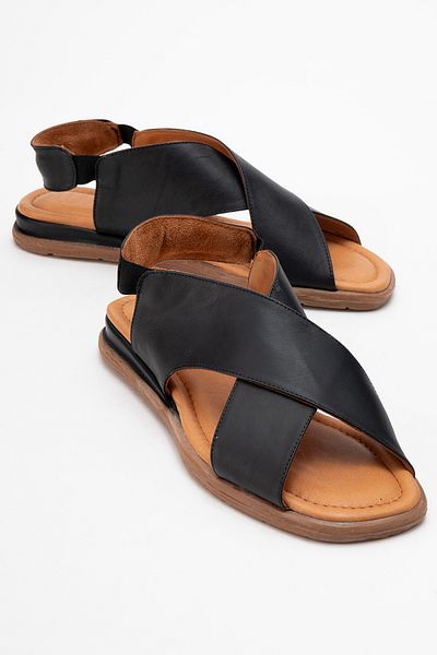 LuviShoes 706 Sandale de damă din piele naturală din piele neagră