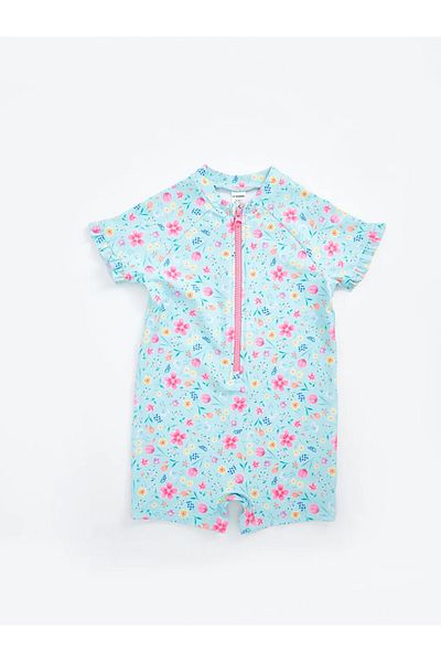 LC Waikiki Baby Judge Collar Short Sleeve Printed Baby Girl Swimsuit