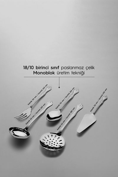 Nehir Lalezar Plain 5 Piece Stainless Steel Serving Set