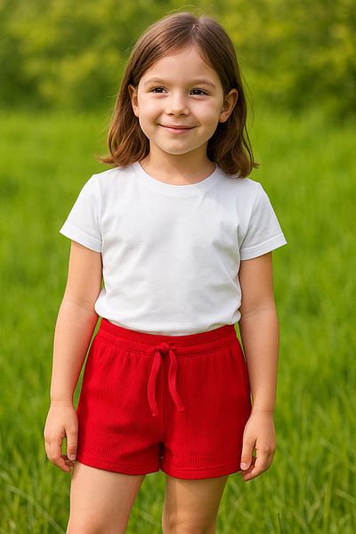 TRENDYOLKIDS Rote Basic-Strickshorts und Bermuda mit Struktur für Mädchen TKDSS25SR00022
