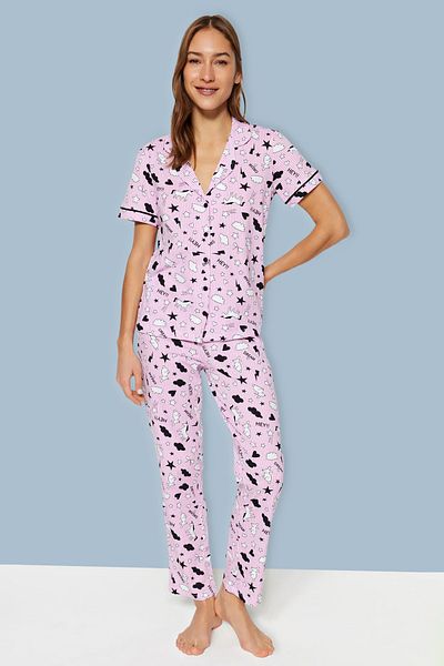 Trendyol Collection Světle růžová sada bavlněného pyžama pro volný čas - THMSS19IP0037