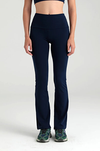 SHEISMONO Comfort High Waist Flared Leggings Navy Blue.