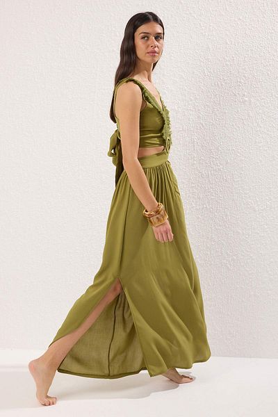 Trendyol Collection Khaki Maxi Woven Tassels Beach Dress Tbess21El3624