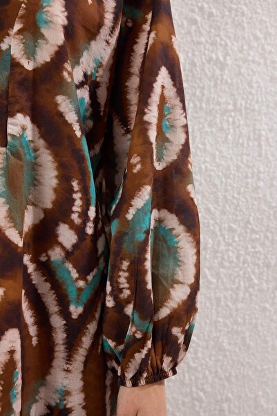 Trendyol Collection Φόρεμα παραλίας με έθνικ μοτίβο Maxi Woven 100% βαμβακερό μπαλόνι μανίκι TBESS25EL00019