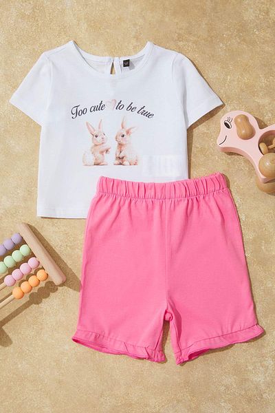 TRENDYOLKIDS Ecru Printed Knitted Bottom-Top Set Tkdss25Au00158