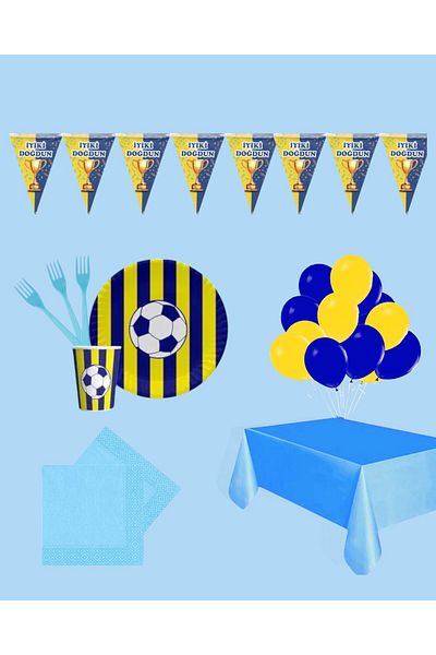 Evabrite Fan 8 Person Yellow Navy Blue Set Birthday Party Supplies