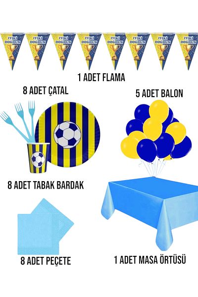 Evabrite Fan 8 Person Yellow Navy Blue Set Birthday Party Supplies