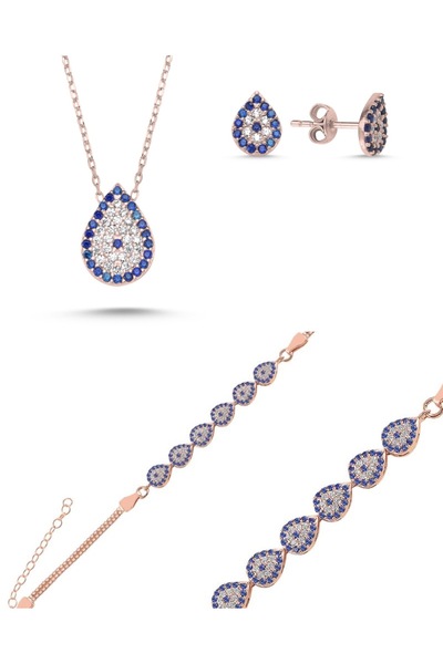 Inure Jewelry Sosyete Gözü Nazar Boncuğu 925 Ayar Gümüş Rose Kaplama Damla Ko...