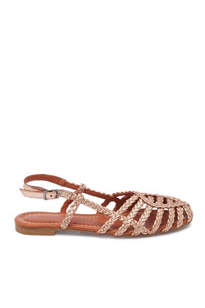 CUCA Genuine Leather Lace Detail Braided Women's Daily Sandals
