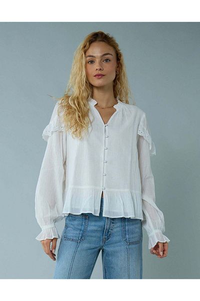 AMERICAN EAGLE Ae Long-sleeve Ruffle Peasant Blouse
