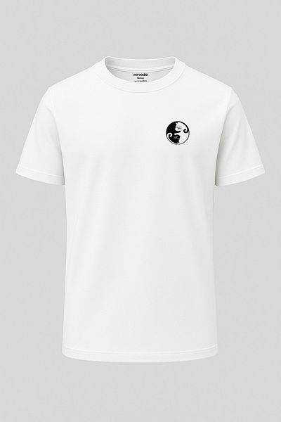 nirvoda Μπλουζάκι Unisex Crew Neck - Γιν Γιανγκ Γάτα με στάμπα, χαλαρή εφαρμογή