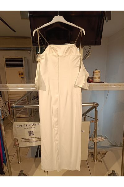 Robes Γυναικείο βραδινό φόρεμα με αποσπώμενο γιακά στράπλες με αλυσίδα και λεπτομέρεια με πέτρα