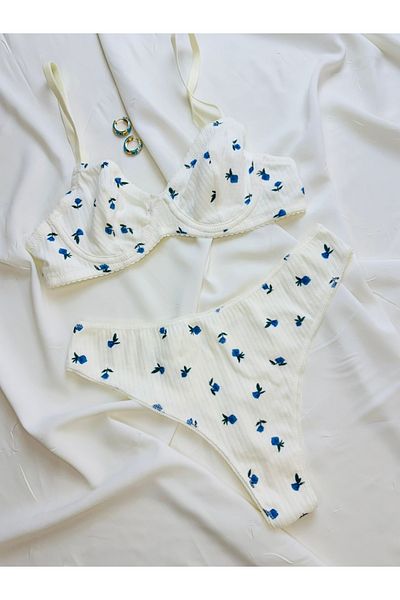 İNKO İÇ GİYİM Set sutien din bumbac cu model floral (SUTEN TANGA)