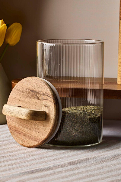 Mirilliahome Set of 3 Acacia Glass Jars with Handles