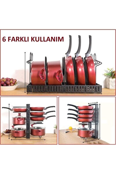 KuleliStore Tencere Ve Tava Düzenleyici Dolap Içi-dışı 10 Katlı Yükseklik Ayarlanabilir Raf 6 Farklı Kullanım