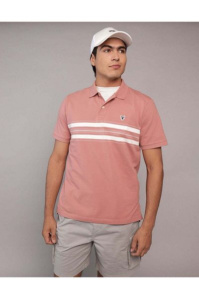 AMERICAN EAGLE AE Flex Pique Striped Polo Shirt