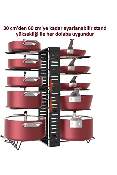 KuleliStore Tencere Ve Tava Düzenleyici Dolap Içi-dışı 10 Katlı Yükseklik Ayarlanabilir Raf 6 Farklı Kullanım