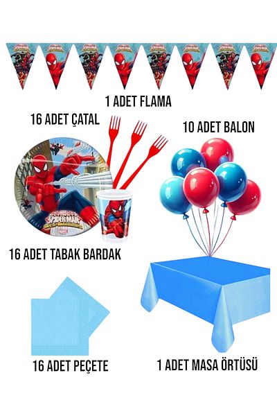 Evabrite Spiderman Set for 16 People Birthday Party Supplies