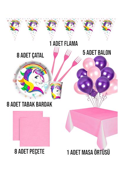 Evabrite Unicorn Set of 8 People Birthday Party Supplies
