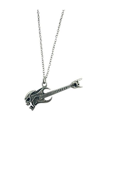 Herşey Nota Bass Guitar Musical Instrument Necklace – Metal Zamak Plated, 60 cm Chain