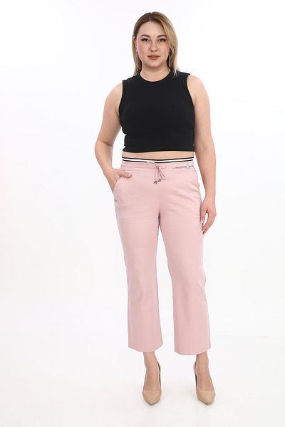 EXİTLİNE Women's Rubber Belted Special Stone Summer Powder Trousers