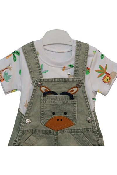 Aykır ı Bebe 6-9-12-18 Months Men's Salopet with Teddy Bear and Giraffe