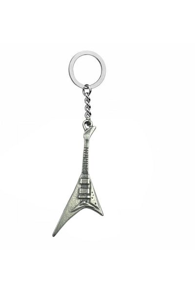 Herşey Nota V Electric Guitar Metal Keychain – Unisex Rock Music Themed Accessory