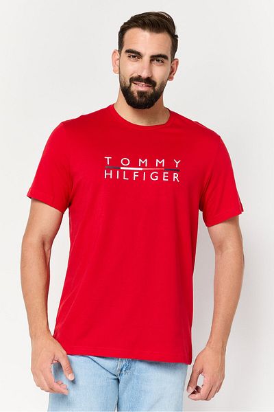 Tommy Hilfiger Men Crew Neck Short Sleeves Brand Logo T-Shirt, Red