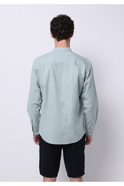 Colin's Regular Fit Judge Collar Plain Men's Linen Blend Green Long Sleeve Shirt