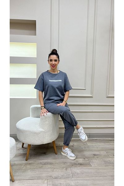 DUBU BUTİK Thatssofetch Smoked T-shirt Φούτερ Jogger - Λευκό εμπριμέ Σετ φούτερ Oversize